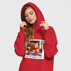 Женское худи-платье Рыжий котик джентельмен: когда лев голоден он ест, цвет: красный — фото 2