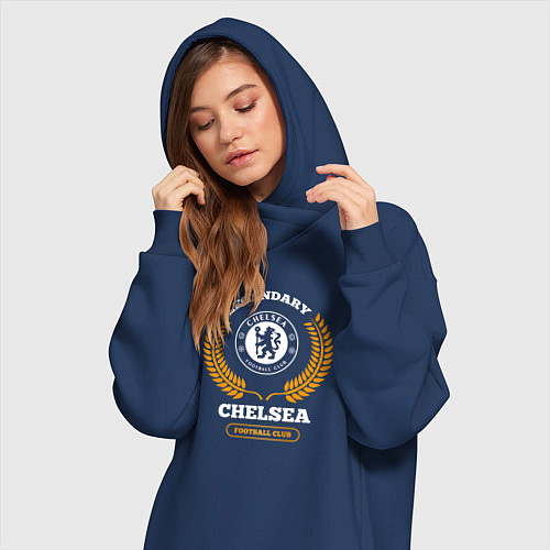 Женская толстовка-платье Лого Chelsea и надпись legendary football club / Тёмно-синий – фото 3