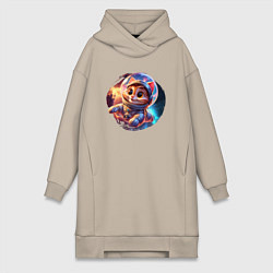 Женское худи-платье Космический котёнок в скафандре, цвет: миндальный