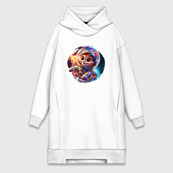 Женское худи-платье Космический котёнок в скафандре, цвет: белый