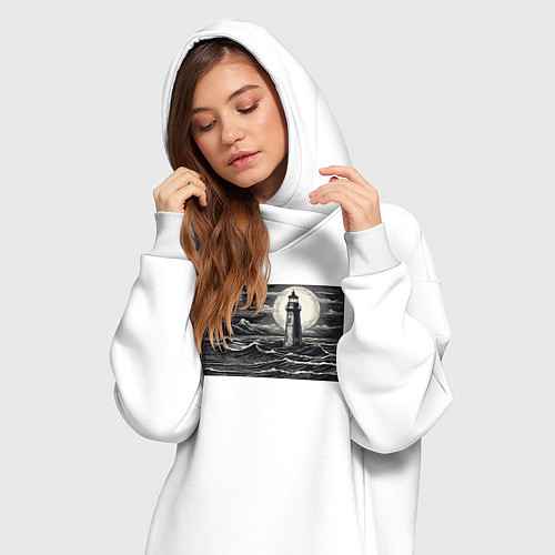 Женская толстовка-платье Маяк в графике / Белый – фото 3