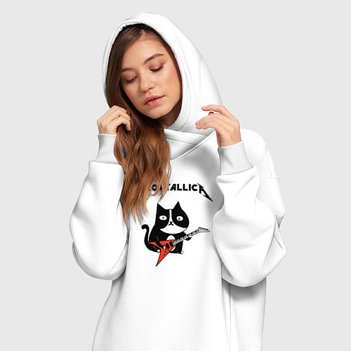 Женская толстовка-платье Meowtallica cat / Белый – фото 3