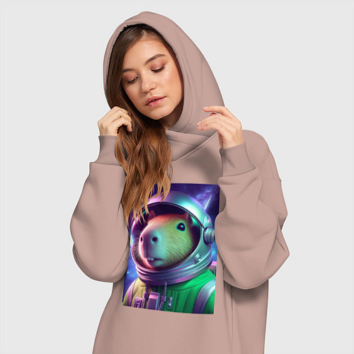 Женская толстовка-платье Портрет бравого космонавта - капибара / Пыльно-розовый – фото 3