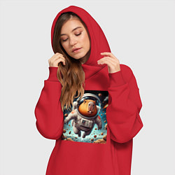 Женское худи-платье Capybara is a brave cosmonaut, цвет: красный — фото 2