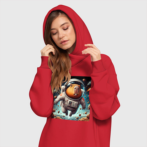 Женская толстовка-платье Capybara is a brave cosmonaut / Красный – фото 3