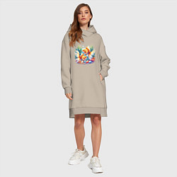 Женское худи-платье Золотые рыбки в подводном мире, цвет: миндальный — фото 2