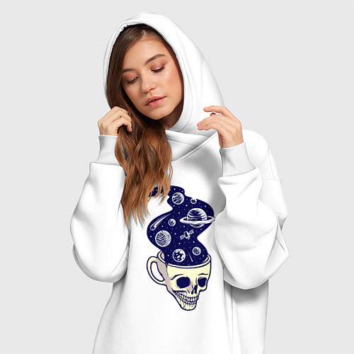 Женская толстовка-платье Dead drink space skull / Белый – фото 3