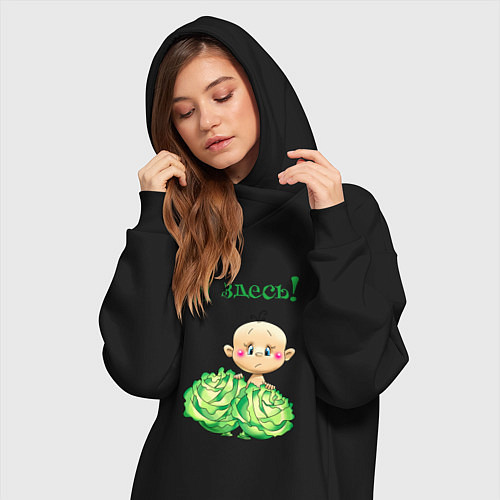 Женская толстовка-платье Я здесь / Черный – фото 3