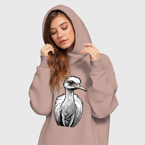 Женская толстовка-платье Страус рисованый / Пыльно-розовый – фото 3