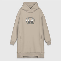 Женское худи-платье Honda logo auto grey, цвет: миндальный