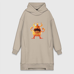 Женское худи-платье Милый монстр, цвет: миндальный