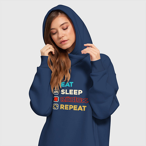 Женская толстовка-платье Eat sleep roblox repeat art / Тёмно-синий – фото 3