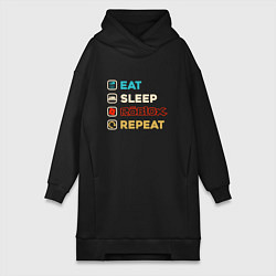 Женское худи-платье Eat sleep roblox repeat art, цвет: черный