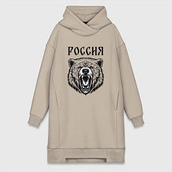 Женское худи-платье Медведь Россия, цвет: миндальный