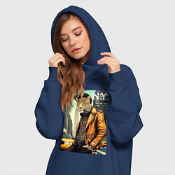 Женское худи-платье The cool leopard is a New Yorker, цвет: тёмно-синий — фото 2