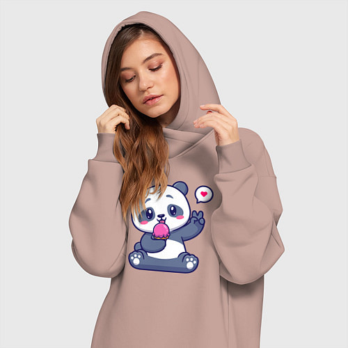 Женская толстовка-платье Ice cream panda / Пыльно-розовый – фото 3
