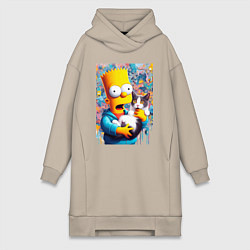 Женское худи-платье Bart Simpson with a kitten - ai art, цвет: миндальный