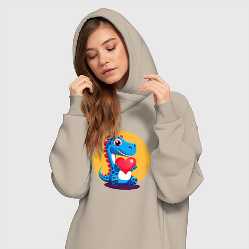 Женская толстовка-платье Динозаврик с сердечком / Миндальный – фото 3