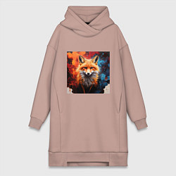 Женское худи-платье Лисенок из акварели, цвет: пыльно-розовый