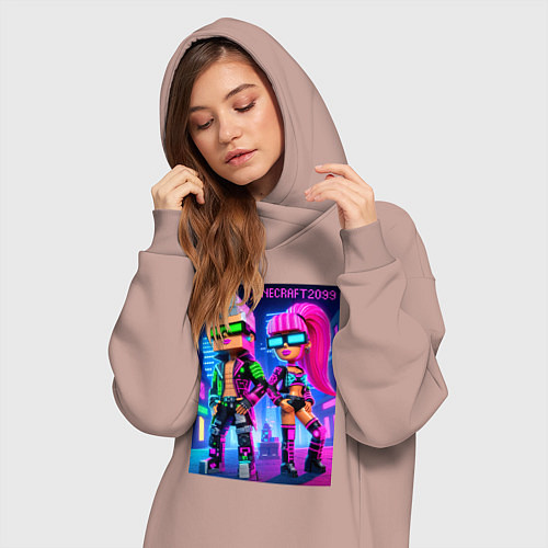 Женская толстовка-платье Barbie and Ken - Minecraft 2099 ai art collaborati / Пыльно-розовый – фото 3