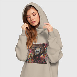 Женское худи-платье Яркий медведь, цвет: миндальный — фото 2