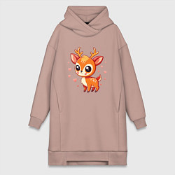 Женское худи-платье Оленёнок и сердечки, цвет: пыльно-розовый