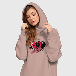 Женское худи-платье Сердце и пазлы, цвет: пыльно-розовый — фото 2
