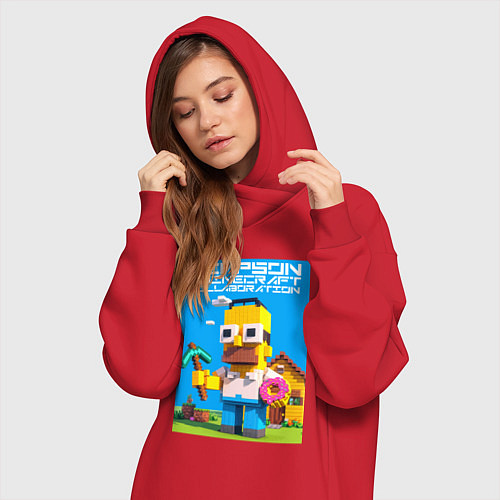Женская толстовка-платье Homer Simpson and Minecraft - collaboration ai art / Красный – фото 3