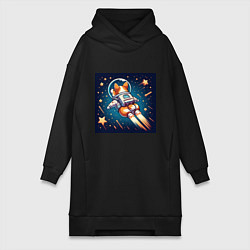 Женское худи-платье Реактивный корги в космосе, цвет: черный