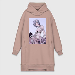Женское худи-платье Евангелион Рей Аянами кот, цвет: пыльно-розовый