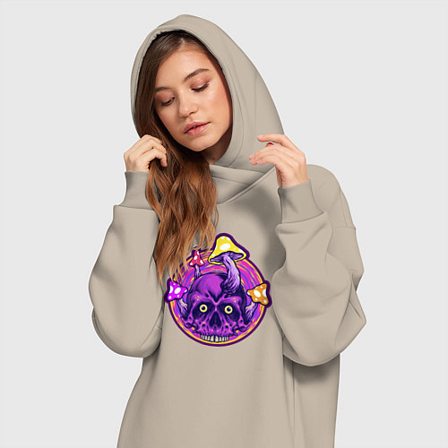 Женская толстовка-платье Череп и грибочки / Миндальный – фото 3