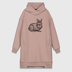 Женское худи-платье Заяц новогодний, цвет: пыльно-розовый