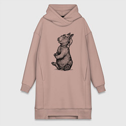 Женское худи-платье Заяц в новогодней шапке, цвет: пыльно-розовый
