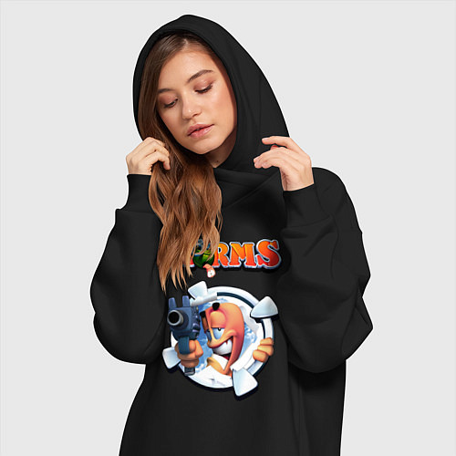 Женская толстовка-платье Worms uzi / Черный – фото 3