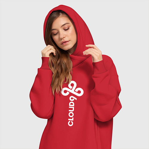 Женская толстовка-платье Cloud9 - vertical logo / Красный – фото 3