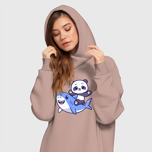Женская толстовка-платье Панда и акула / Пыльно-розовый – фото 3
