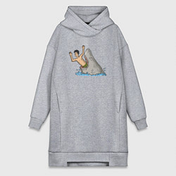 Женское худи-платье Остерегайся акул, цвет: меланж