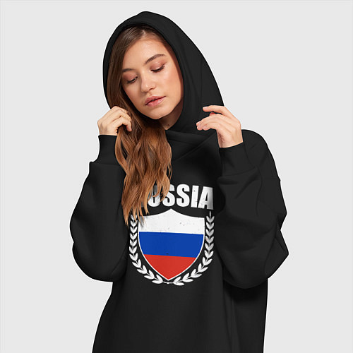 Женская толстовка-платье Russian flag / Черный – фото 3