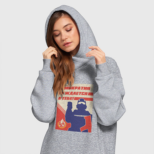 Женская толстовка-платье Helldivers 2: Демократия нуждается в тебе / Меланж – фото 3