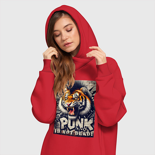 Женская толстовка-платье Cool tiger - punks not dead / Красный – фото 3