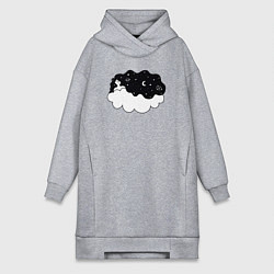 Женское худи-платье Космическая девушка на облаке, цвет: меланж