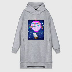 Женская толстовка-платье Белый медведь на воздушном шаре