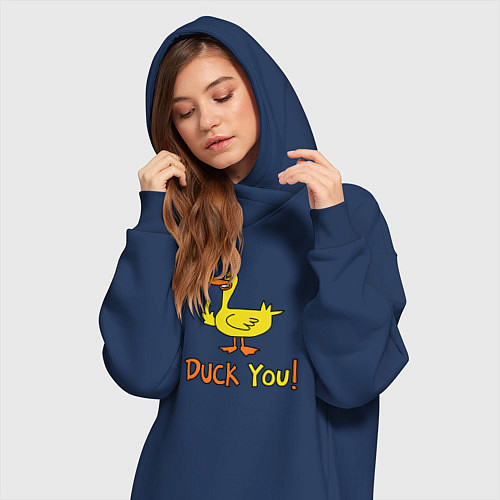 Женская толстовка-платье Утка показывает палец мем duck you / Тёмно-синий – фото 3