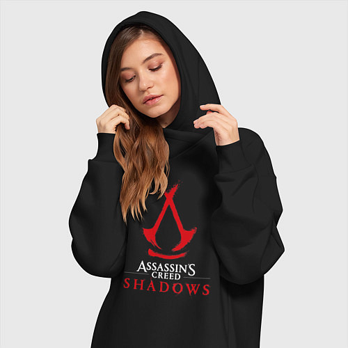 Женская толстовка-платье Assassins creed shadows logo / Черный – фото 3