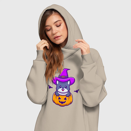 Женская толстовка-платье Kitty halloween / Миндальный – фото 3