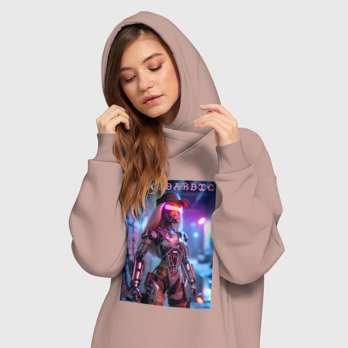 Женская толстовка-платье Cyber Barbie - neon glow fantasy / Пыльно-розовый – фото 3