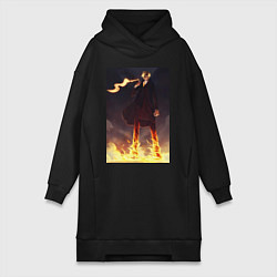 Женское худи-платье Ван-Пис Санджи огненная нога, цвет: черный