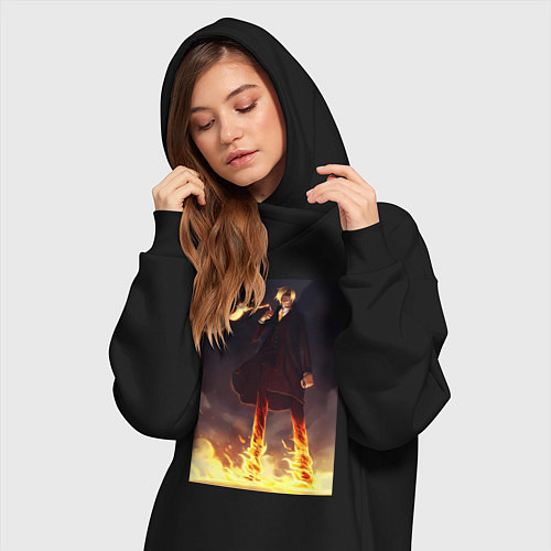 Женская толстовка-платье Ван-Пис Санджи огненная нога / Черный – фото 3