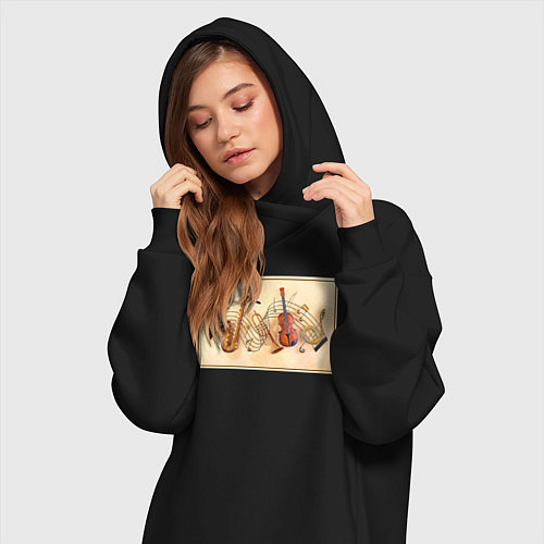 Женская толстовка-платье Музыка нас связала / Черный – фото 3