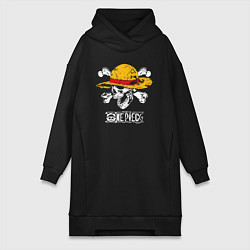 Женская толстовка-платье One piece череп в соломенной шляпе